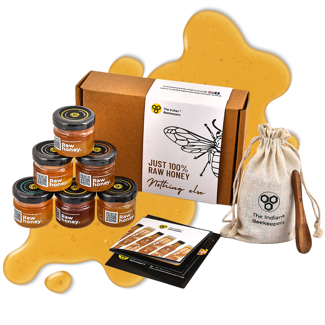 100% Raw Honey Assorted Sampler Taster Box Pack of 6 - 35gm each